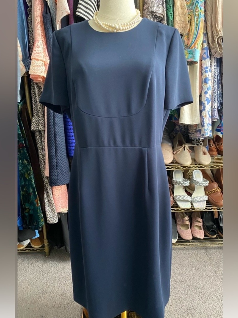 J.Crew Crepe Short Sleeve Sheath Dress Navy Blue Size 10 Work Career Office